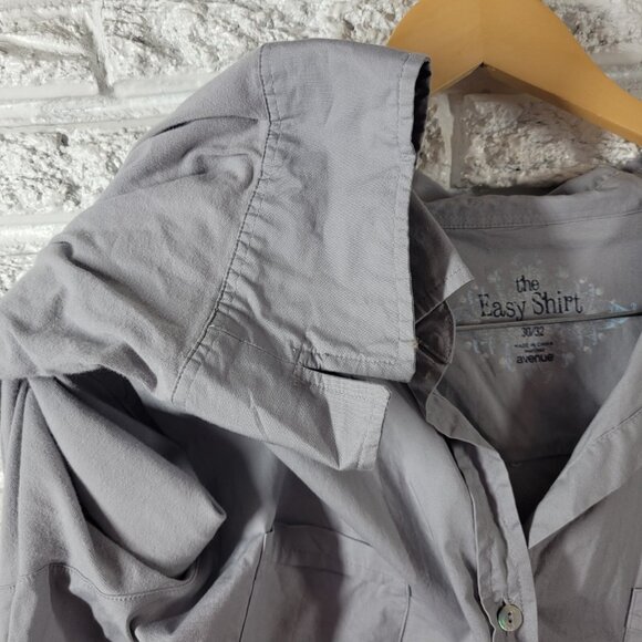 Avenue Easy Shirt Womens Top 30 32 Plus Long Sleeve Gray Pockets Collar GRA21E - Picture 5 of 9